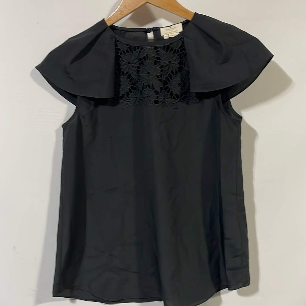 Sleeveless Black Lace Yoke Top